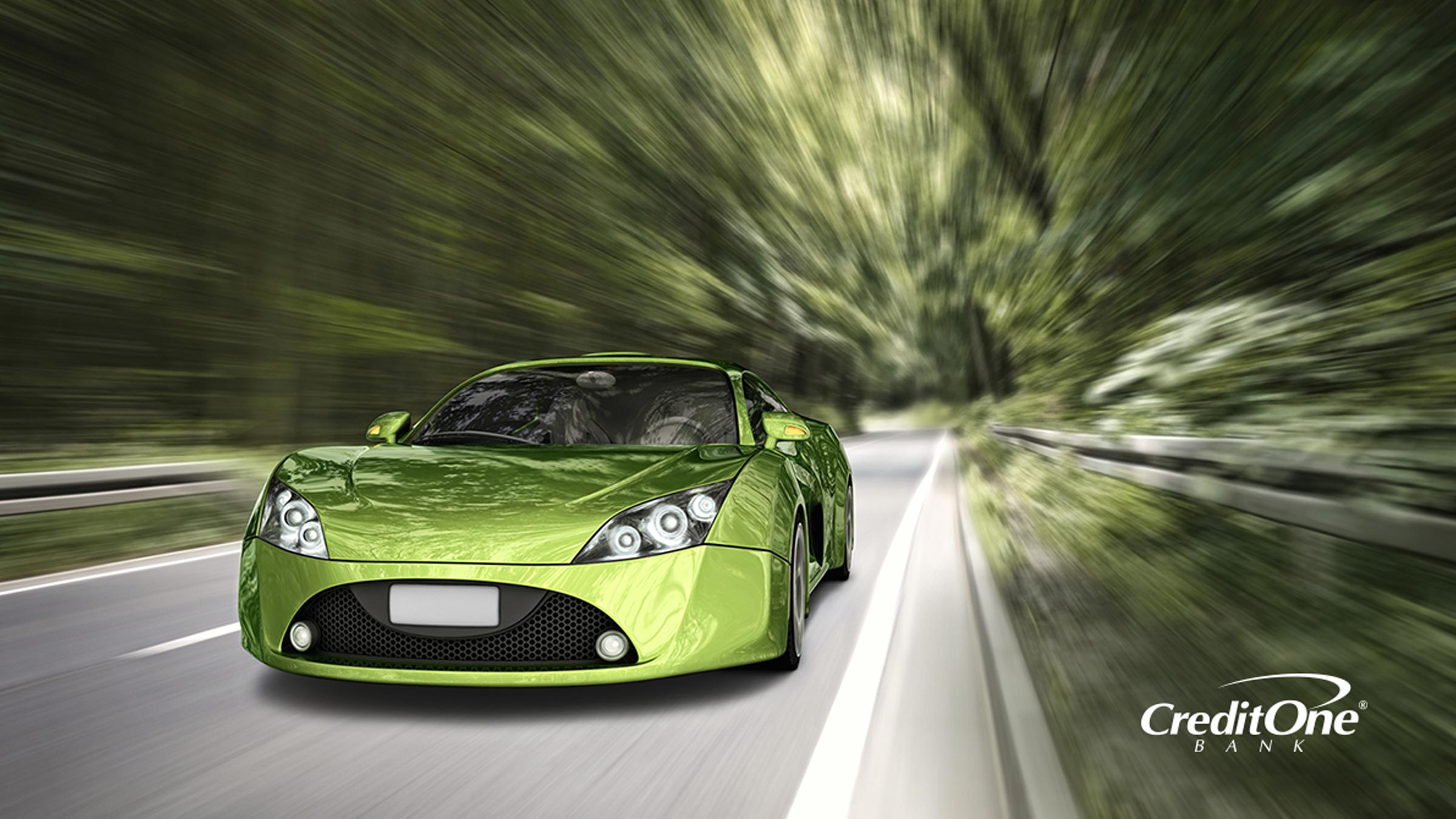 A sports car speeding on an empty road