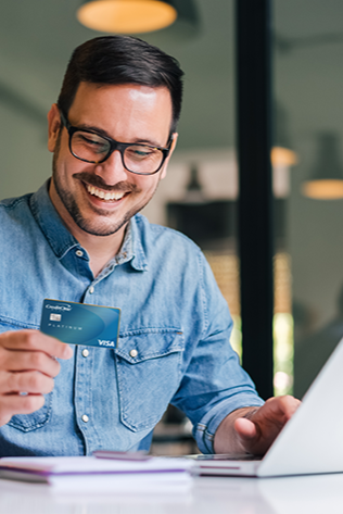 Man using credit card for purchase