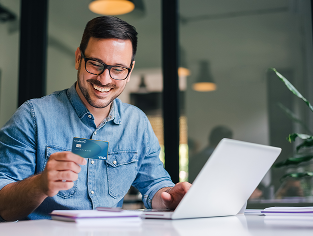Man using credit card for purchase